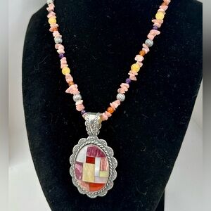 CAROLYN POLLACK Relios Sterling Silver Rhodochrosite MOP Pendant Necklace